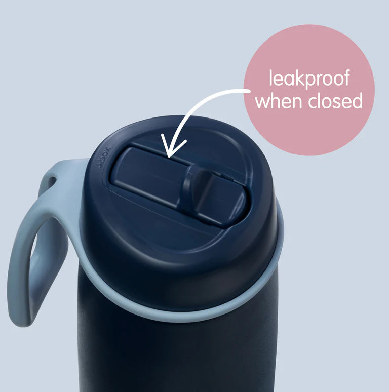 B.box 690 ml insulated flip-top bottle in midnight blue – leak‑proof stainless steel drink bottle with flip-sip lid, straw, triple insulation and carry loop