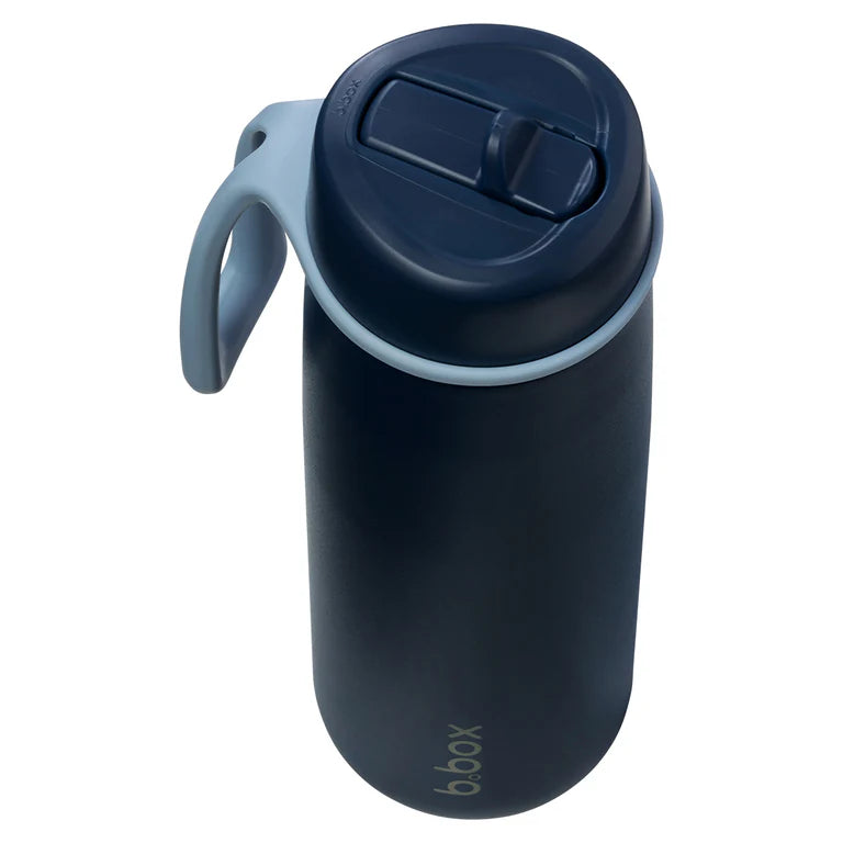 B.box 690 ml insulated flip-top bottle in midnight blue – leak‑proof stainless steel drink bottle with flip-sip lid, straw, triple insulation and carry loop