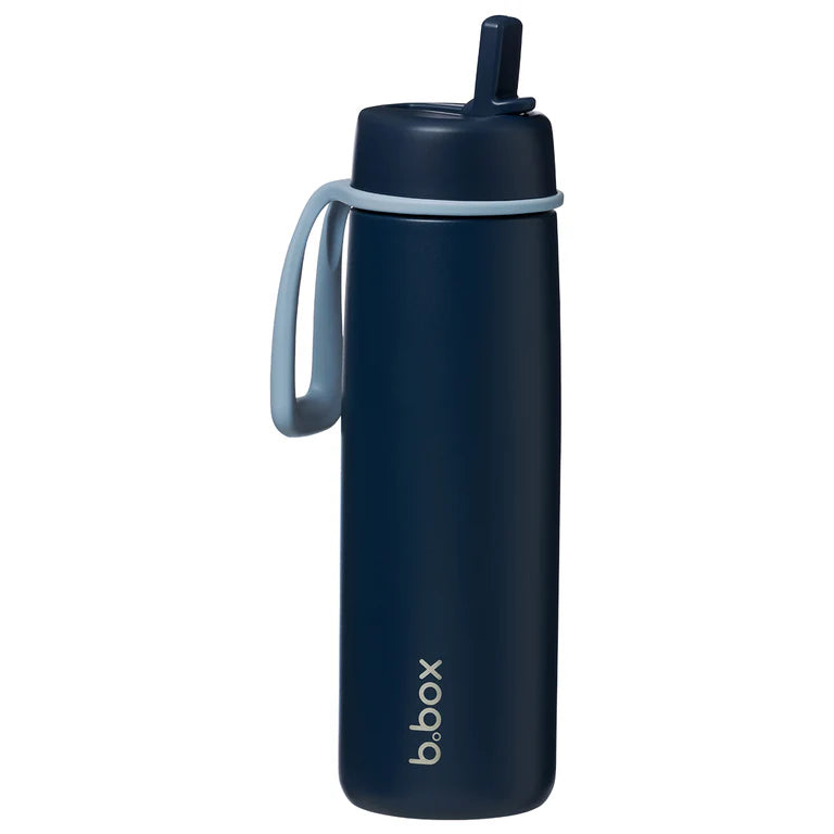 B.box 690 ml insulated flip-top bottle in midnight blue – leak‑proof stainless steel drink bottle with flip-sip lid, straw, triple insulation and carry loop