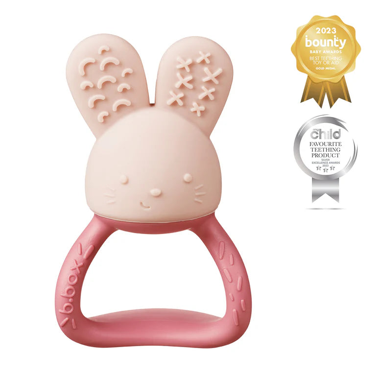 B.box Chill‑Fill teether in Blush – BPA‑free silicone chew toy with cool‑touch inners and easy‑grip rings