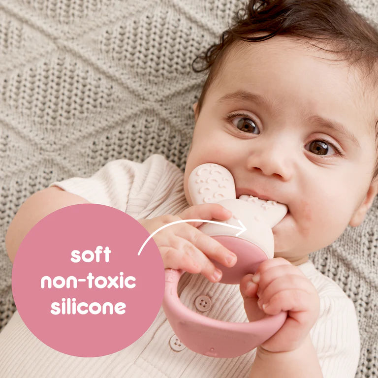 B.box Chill‑Fill teether in Blush – BPA‑free silicone chew toy with cool‑touch inners and easy‑grip rings