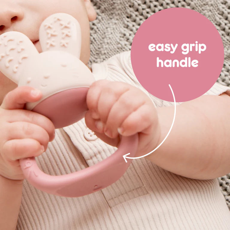 B.box Chill‑Fill teether in Blush – BPA‑free silicone chew toy with cool‑touch inners and easy‑grip rings