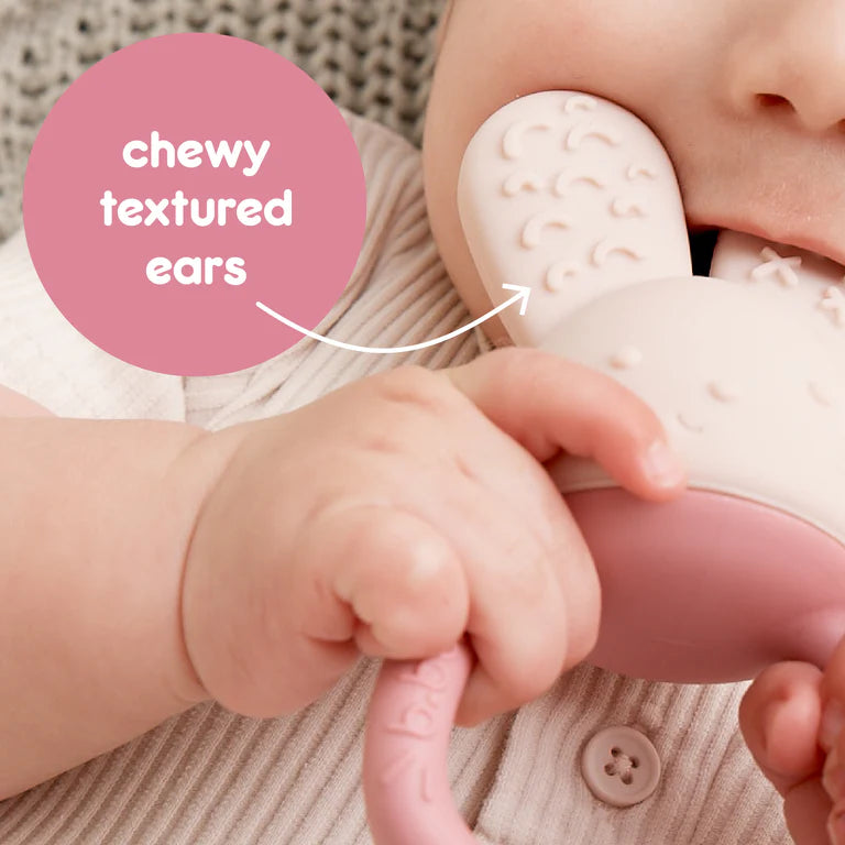 B.box Chill‑Fill teether in Blush – BPA‑free silicone chew toy with cool‑touch inners and easy‑grip rings