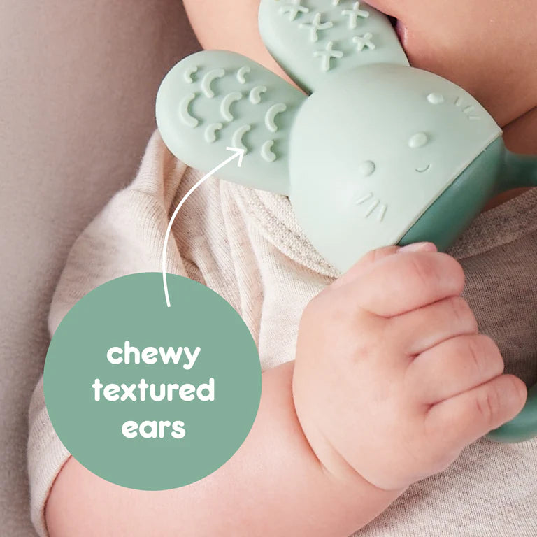 B.box Chill‑Fill teether in sage green – BPA‑free silicone chew toy with cool‑touch inners and easy‑grip rings