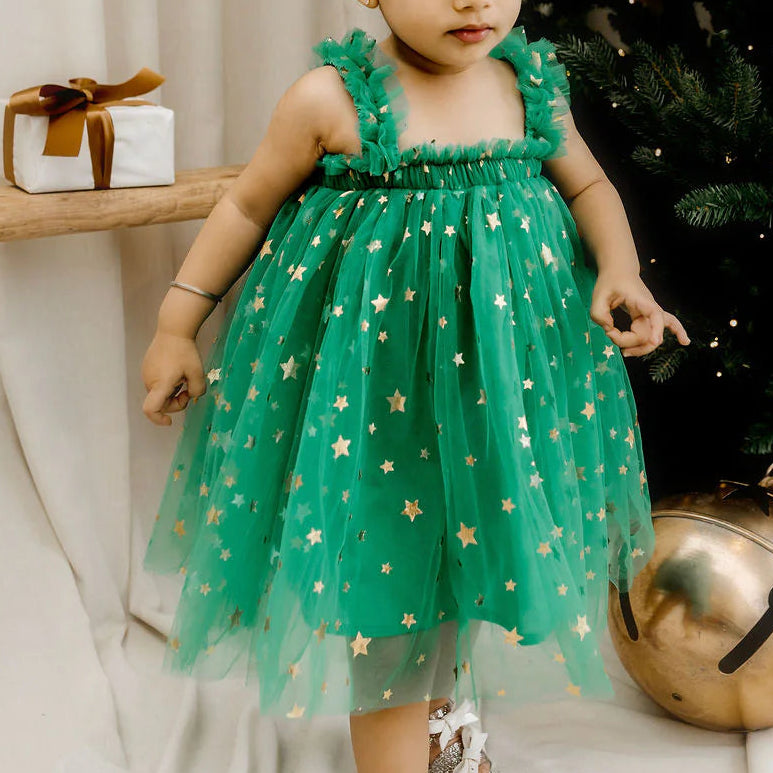 Confetti Kidz | Christmas Tulle Dress | Green Stars