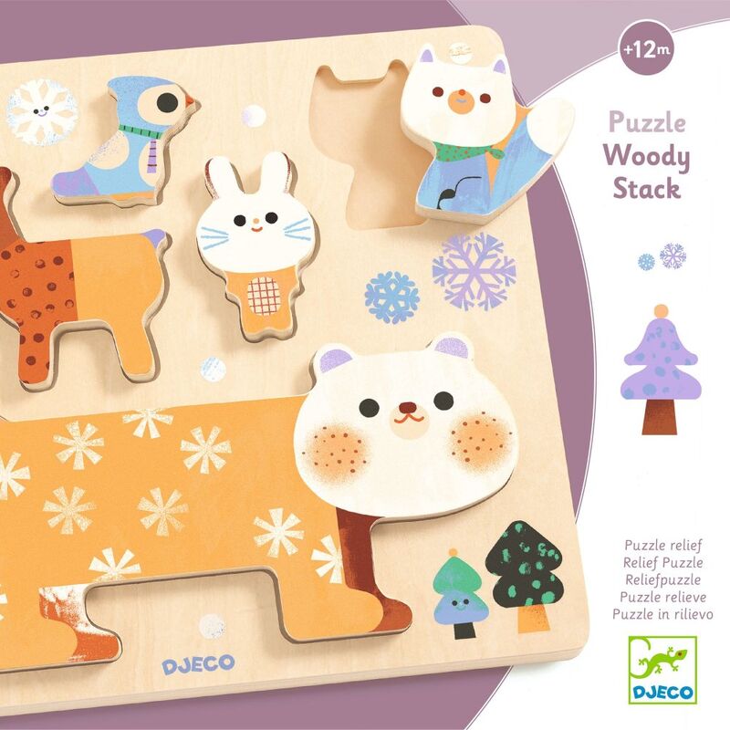 Djeco Woody Stack Animal Puzzle 5pc