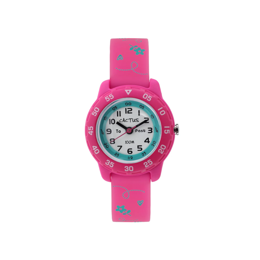Cactus Watch | Junior Time Teacher Pink with Aqua Flowers