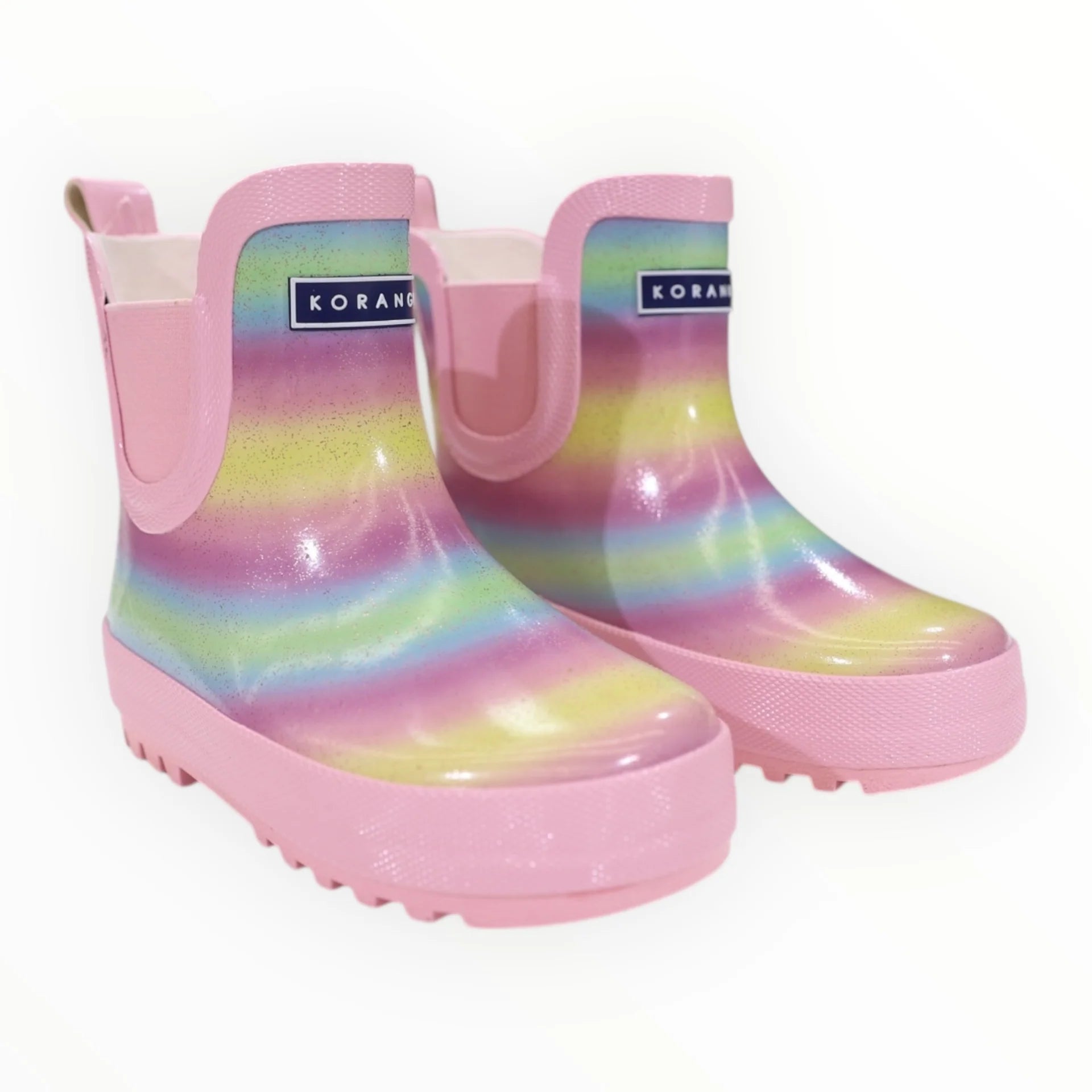 Korango Short Gumboots | Pink Glitter Rainbow