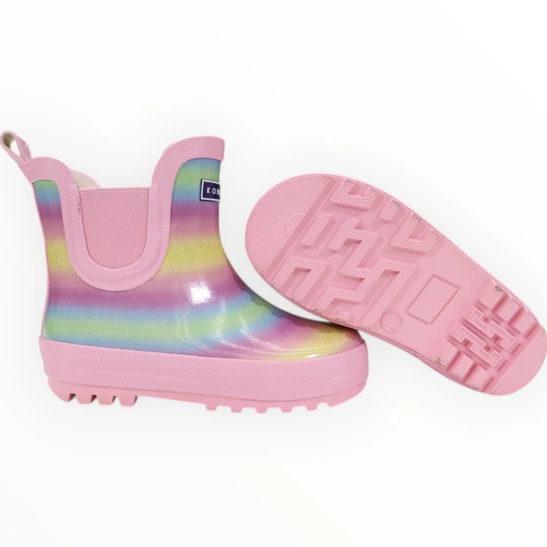Korango Short Gumboots | Pink Glitter Rainbow