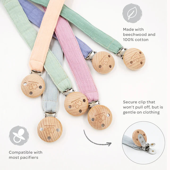 Living Textiles dummy chains – soft silicone pacifier clip with stainless steel chain and BPA-free bead accents for baby