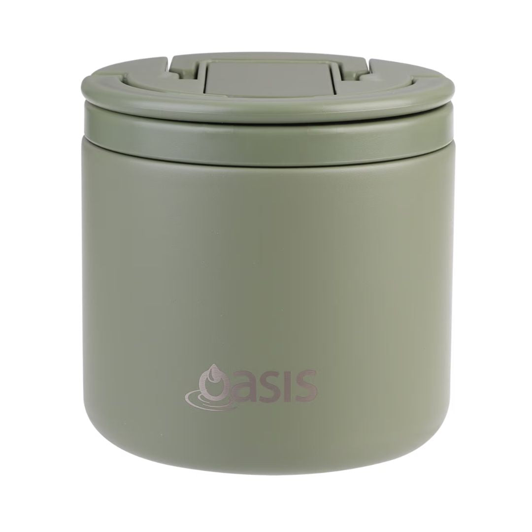 Oasis S/S Double Wall Insulated Food Flask w/ Quick Release Lid & Spork 550ml | Olive Green
