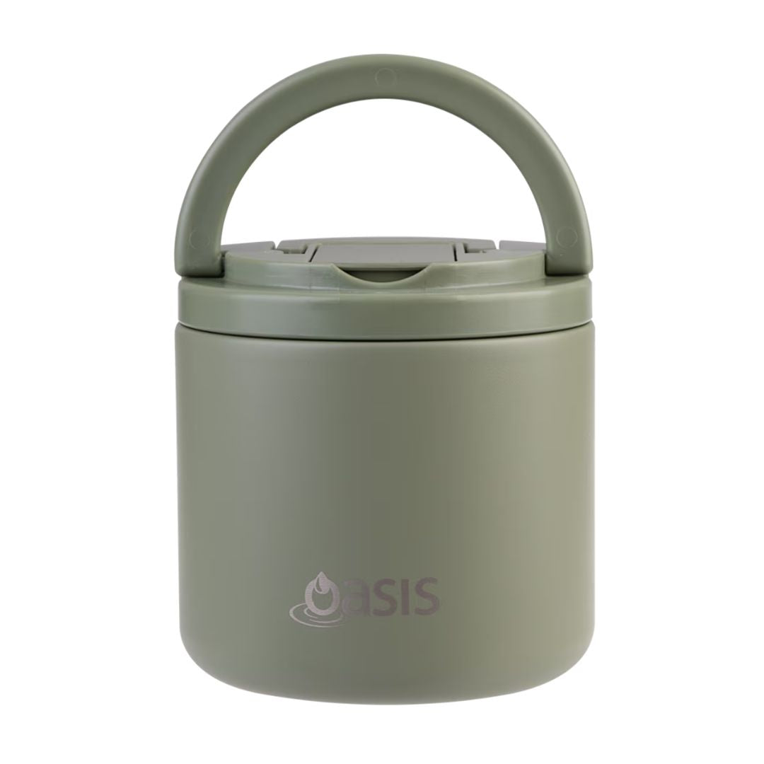 Oasis S/S Double Wall Insulated Food Flask w/ Quick Release Lid & Spork 550ml | Olive Green