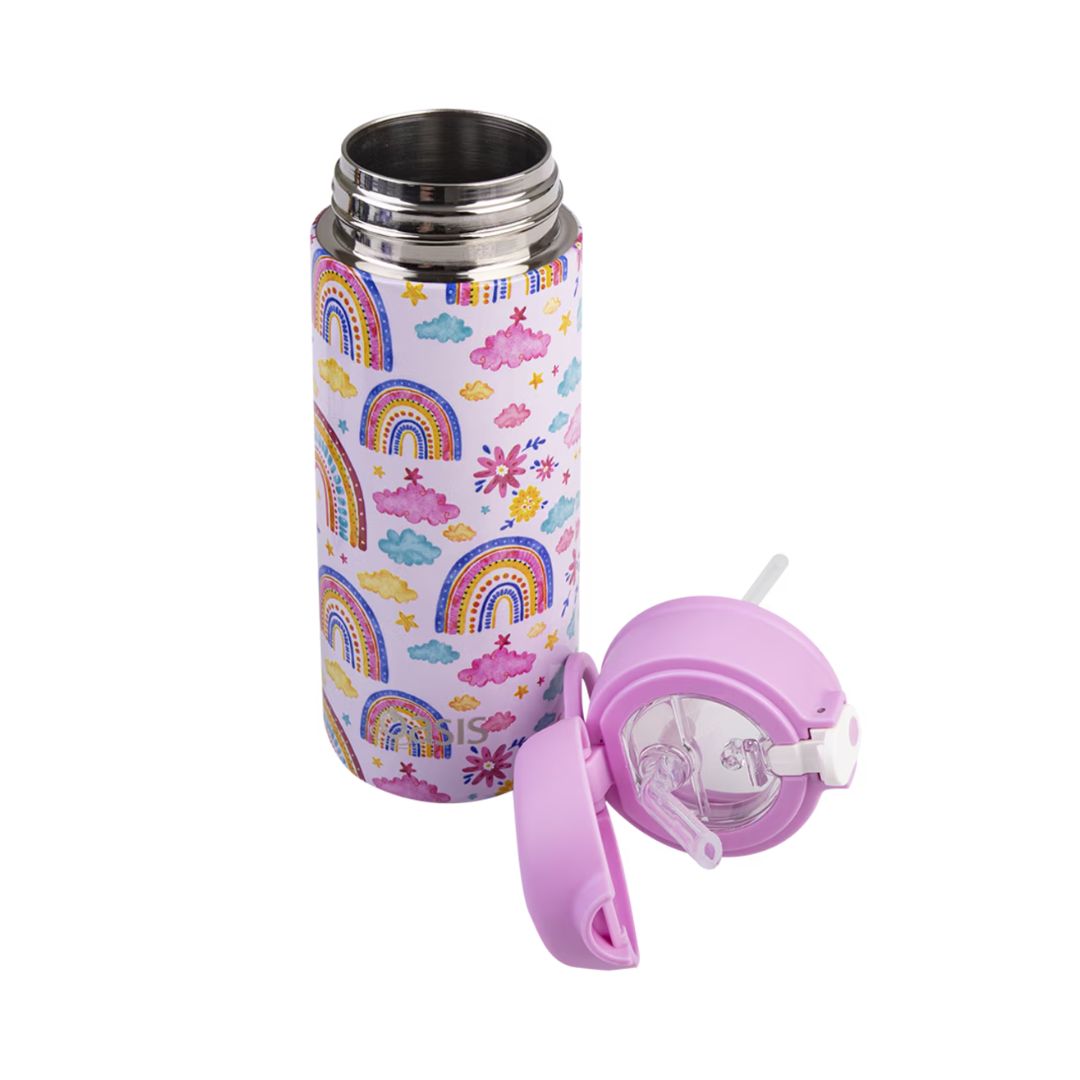 Oasis S/S Double Wall Insulated Kid's Drink Bottle w/ Sipper Straw 550ml | Rainbow Sky