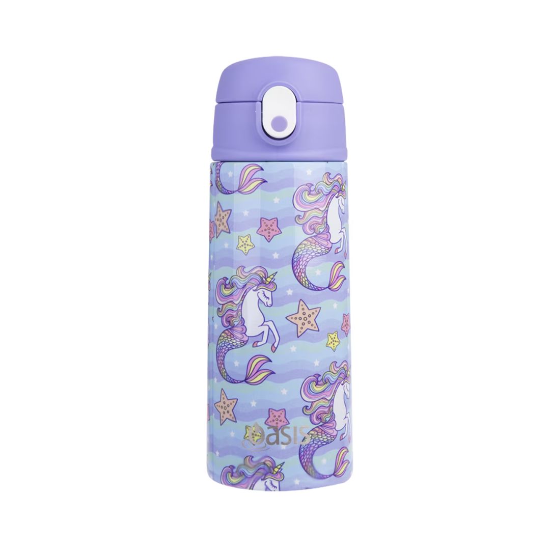 Oasis S/S Double Wall Insulated Kid's Drink Bottle w/ Sipper Straw 550ml | Mermaid Unicorns
