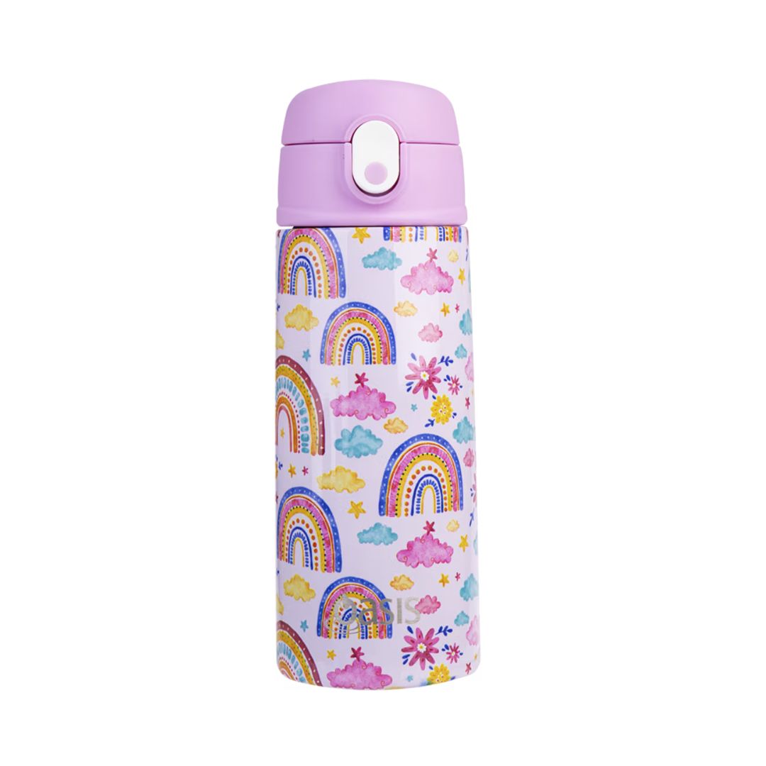 Oasis S/S Double Wall Insulated Kid's Drink Bottle w/ Sipper Straw 550ml | Rainbow Sky
