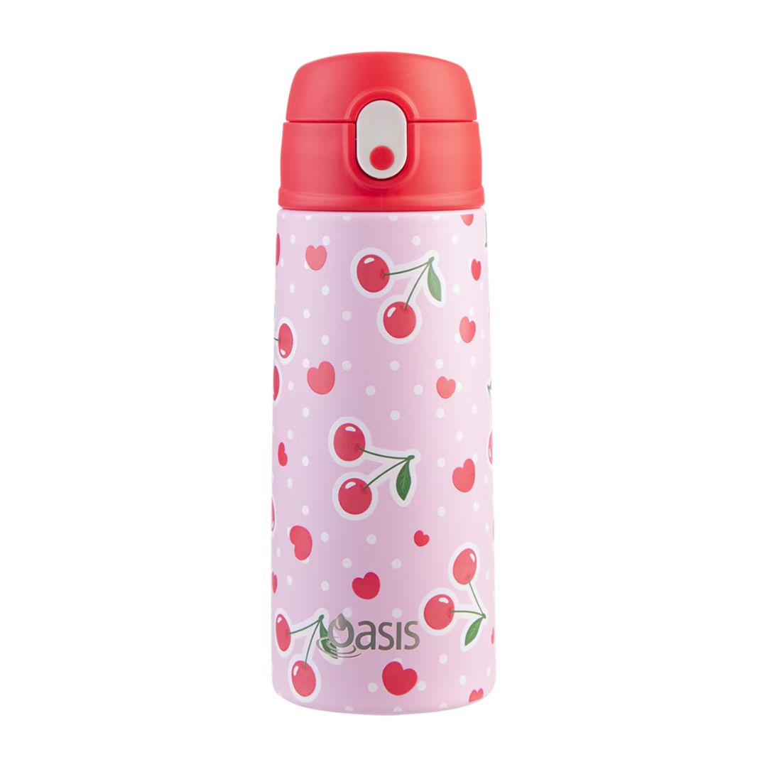 Oasis S/S Double Wall Insulated Kid's Drink Bottle w/ Sipper Straw 550ml | Cherry Crush