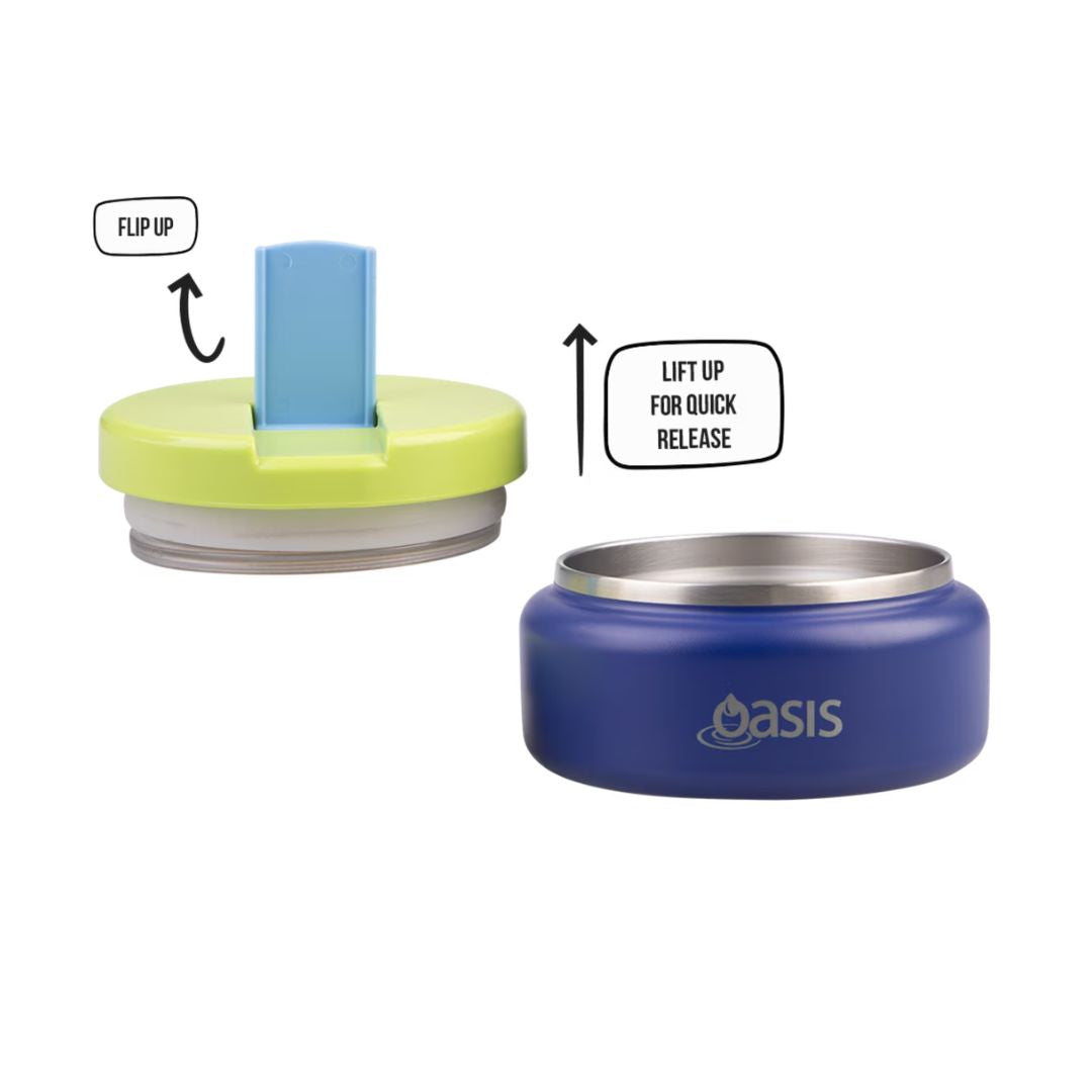 Oasis | Stainless Steel Double Wall Insulated Food Flask with Quick Release Lid - 230ml | Peacock Blue