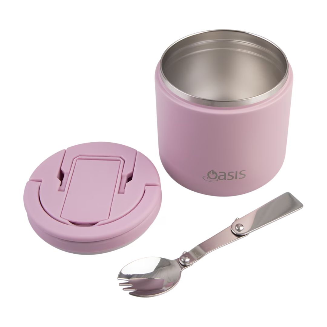 Oasis | Stainless Steel Double Wall Insulated Food Flask with Quick Release Lid & Spork - 500ml | Blush