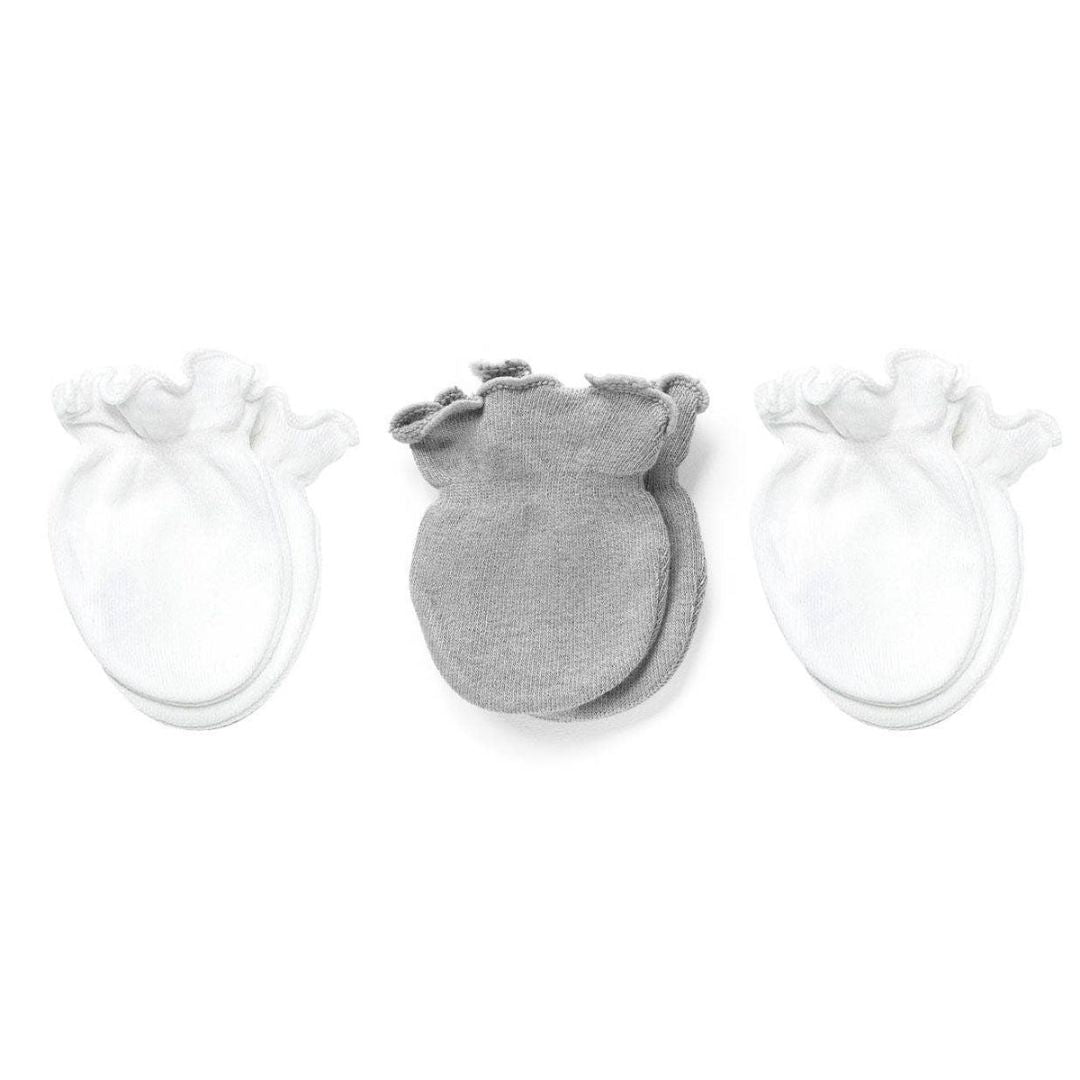 Playette | 3 Pack Newborn Essential Mittens | Grey/white