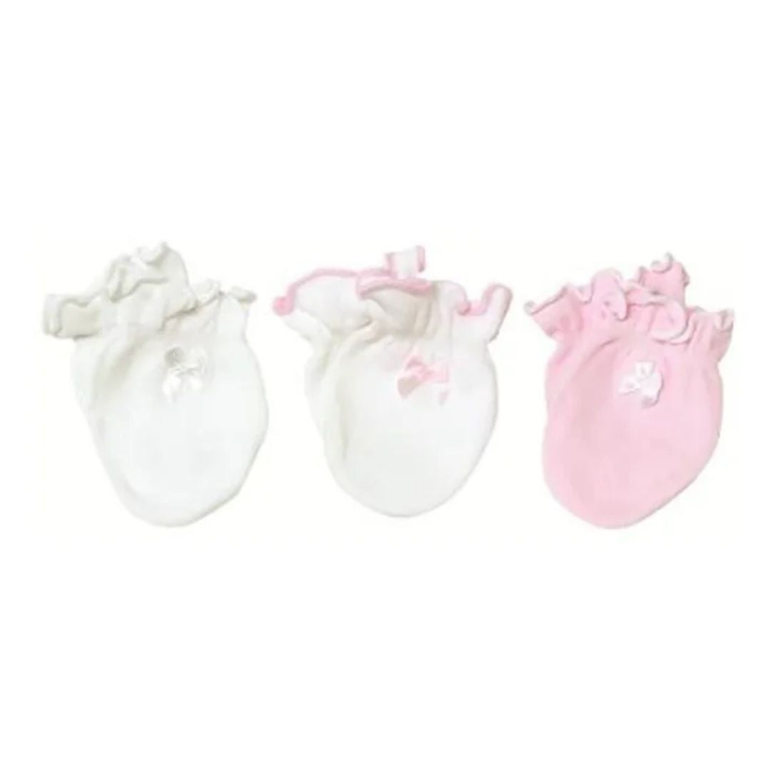 Playette | 3 Pack Newborn Essential Mittens | Pink/white