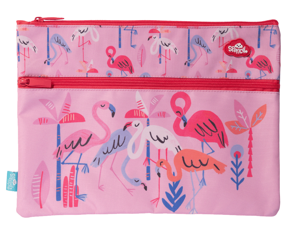 Spencil | A4 Twin Zip Pencil Case | Flamingo Splash