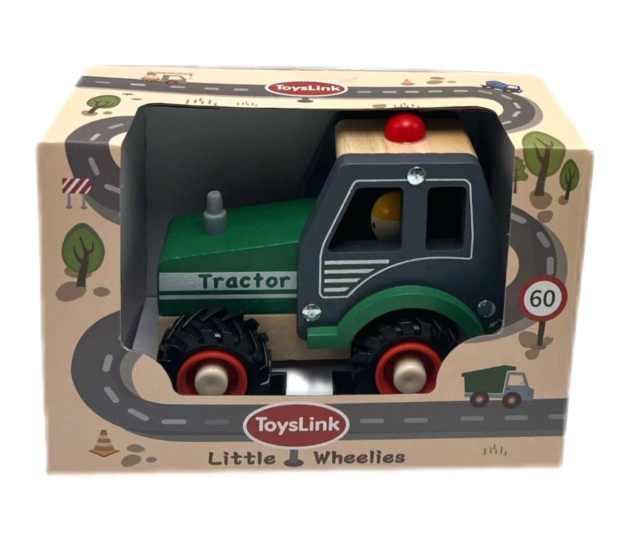 Toyslink Wooden Wheelie Vehicle Green Tractor