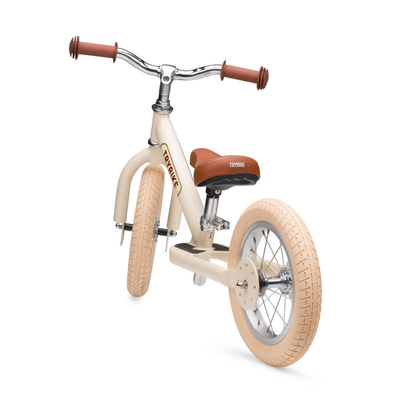 Steel Cream Vintage 3‑Wheel Trybike – sturdy retro-style toddler bike with low step-through frame, wide seat, high-back support, and noise‑reduction wheels