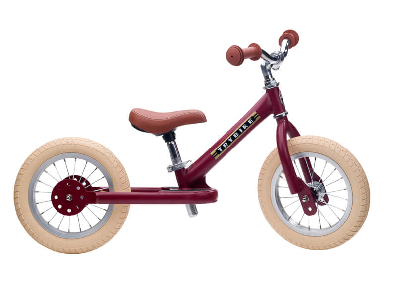 Steel Red Vintage 3‑Wheel Trybike – sturdy retro-style toddler bike with low step-through frame, wide seat, high-back support, and noise‑reduction wheels