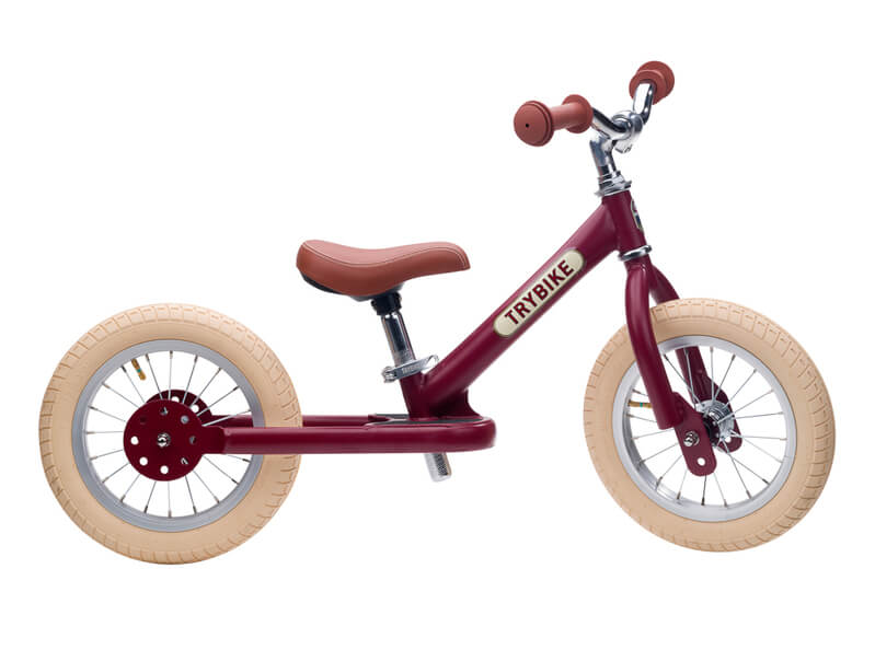 Steel Red Vintage 3‑Wheel Trybike – sturdy retro-style toddler bike with low step-through frame, wide seat, high-back support, and noise‑reduction wheels