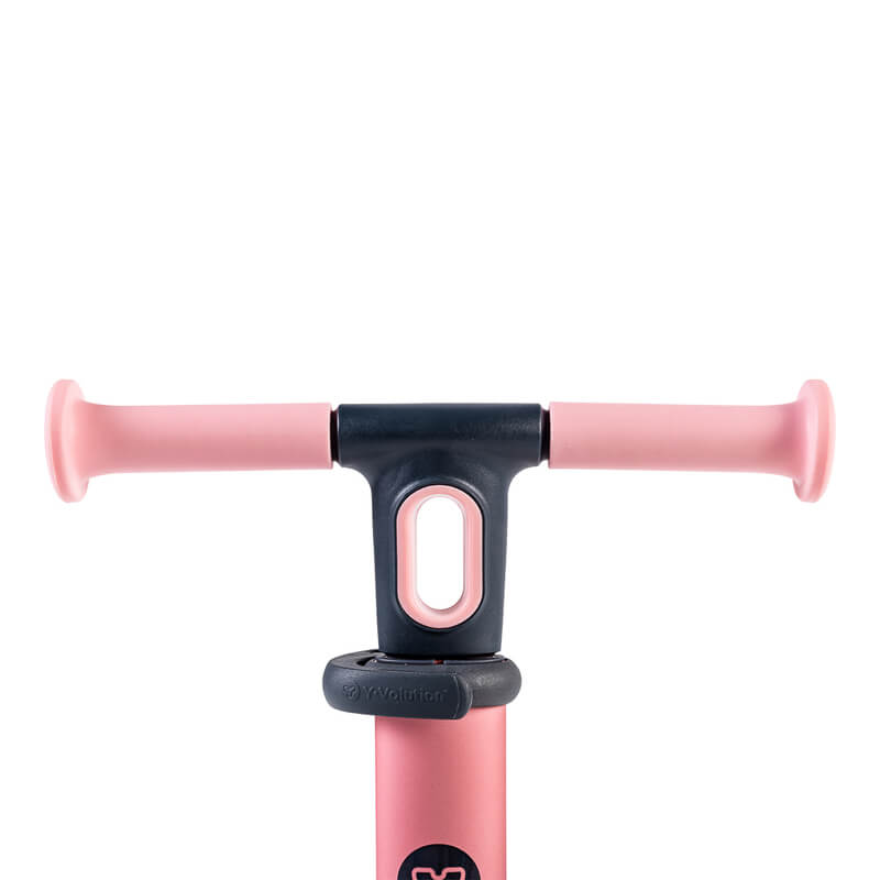YGlider Nua pink 2‑in‑1 foldable lean‑to‑steer scooter – lightweight kids’ scooter with adjustable arc‑folding handlebar, LED front wheels, wide rear wheel and wall‑mount accessory