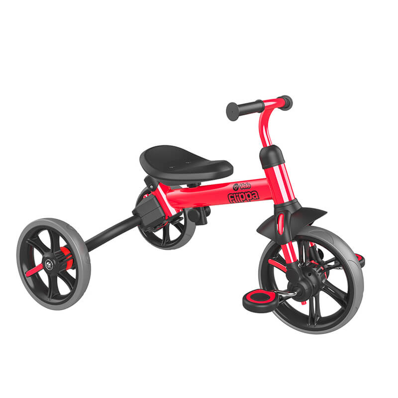 Velo Flippa red trike – 4-in-1 convertible toddler ride-on with removable push handle, wide seat, sturdy frame and non-slip footrests