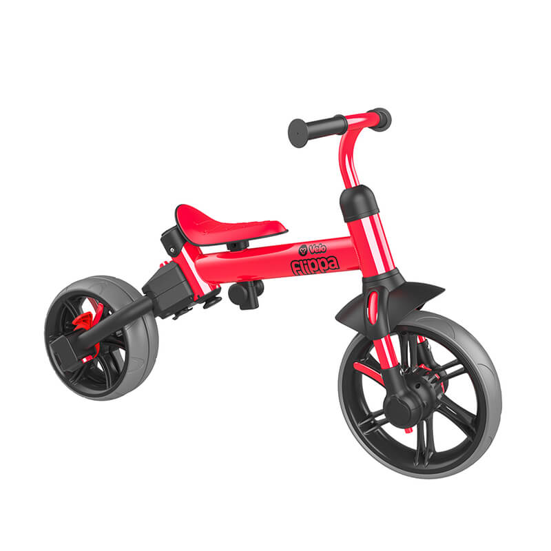 Velo Flippa red trike – 4-in-1 convertible toddler ride-on with removable push handle, wide seat, sturdy frame and non-slip footrests