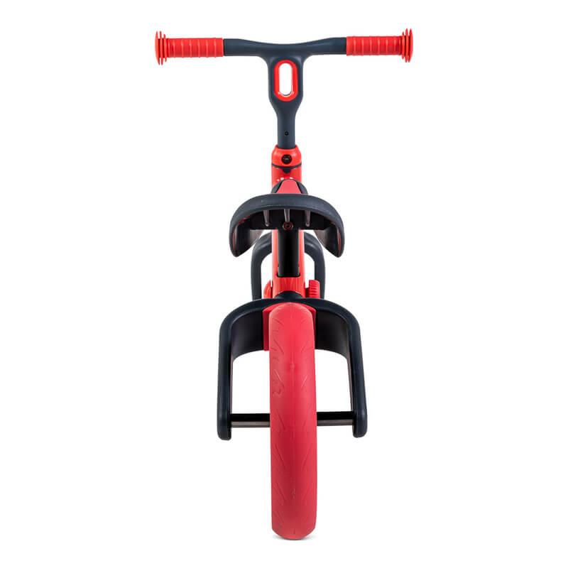 Velo Junior red balance bike for toddlers – two‑stage no‑pedal training bike with dual rear wheels, adjustable seat and handlebars, lightweight aluminum frame and puncture‑proof wheels