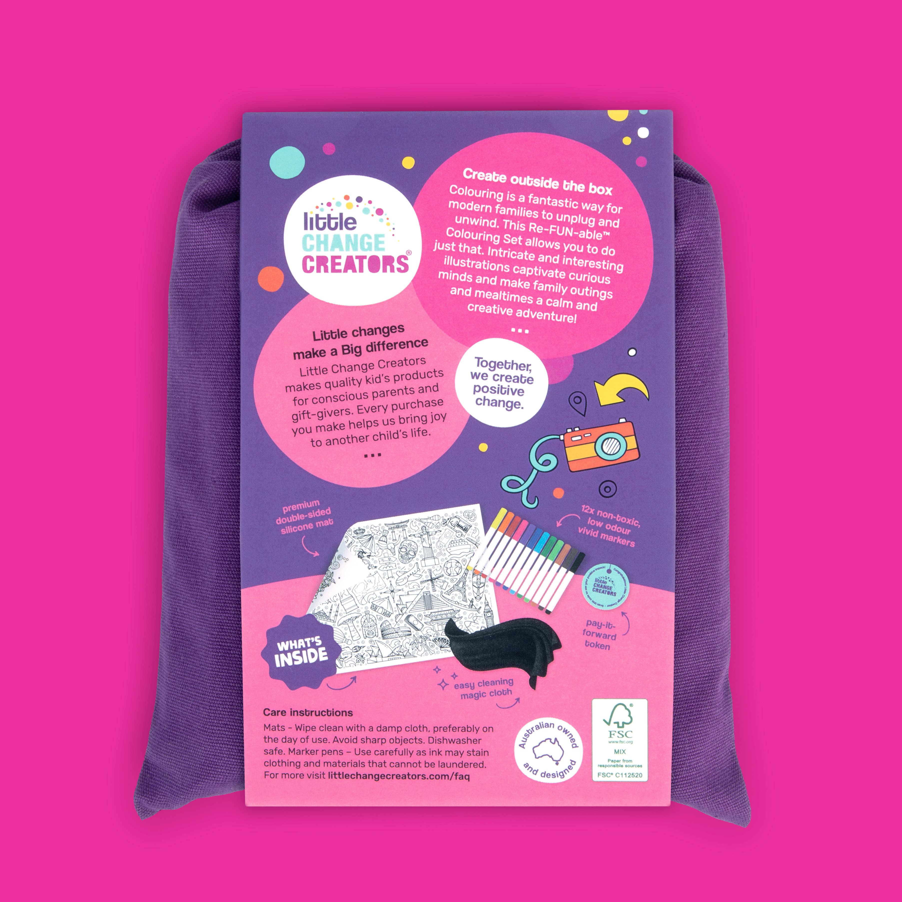 Little Change Creators - OUR WORLD | Re-FUN-able™ Colour-In Placemat for Kids