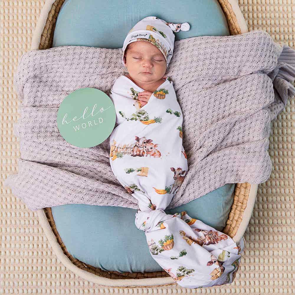 Snuggle Hunny Organic Jersey Wrap & Beanie Set | Farm