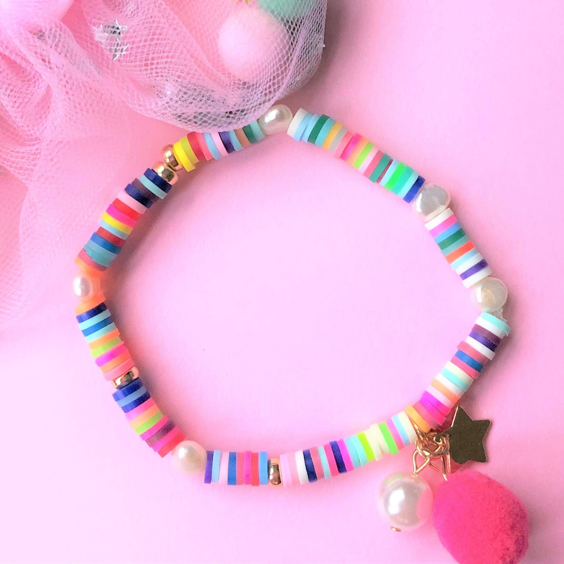 Lauren Hinkley | Rainbow Bracelet with Pom Pom and Pearl