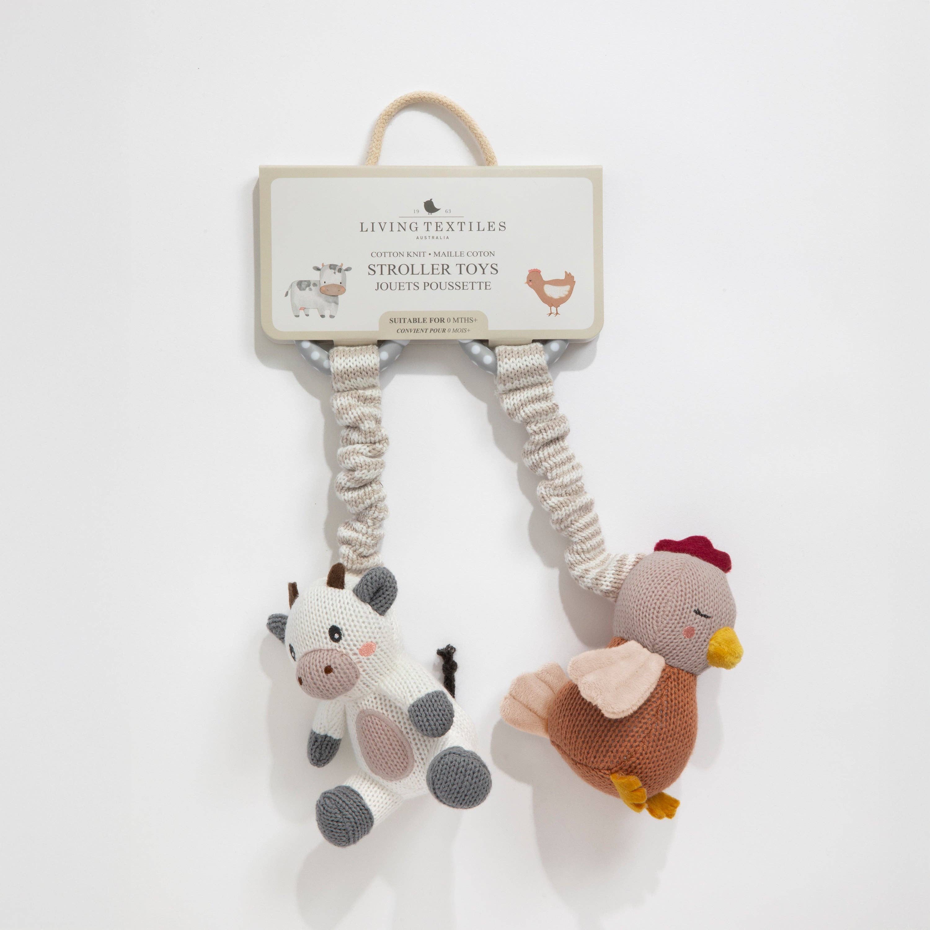 Living Textiles - 2pk Stroller Toy - Cow & Chicken