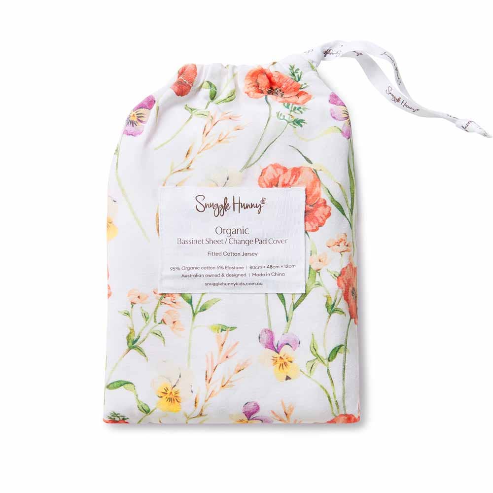 Snuggle Hunny | Organic Bassinet Sheet / Change Pad Cover | Meadow