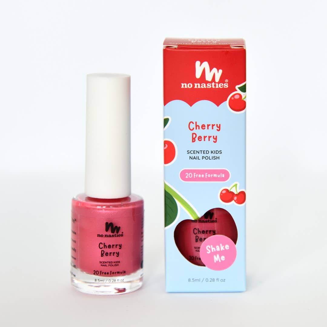 No Nasties Kids | Water Based Scented Scratch Off Kids Nail Polish: Cherry Berry - Bright Pink