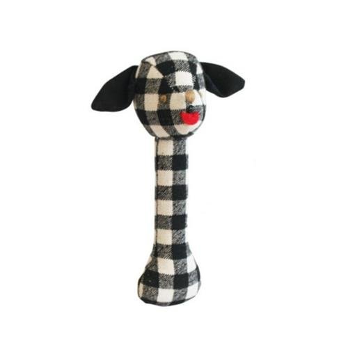 Alimrose Puppy Stick Rattle Black Check Linen