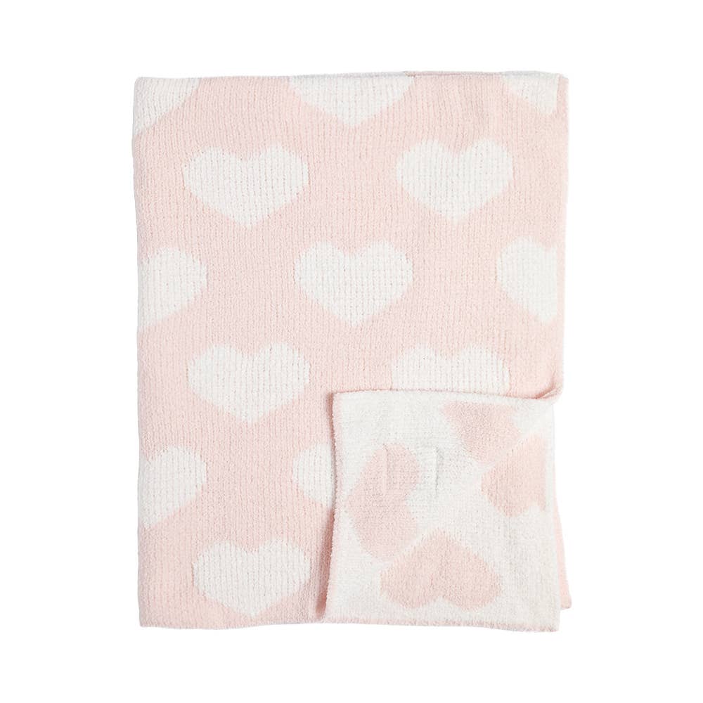 Living Textiles Chenille Blanket Pink Hearts