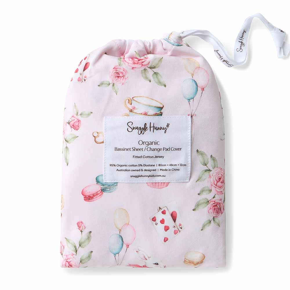 Snuggle Hunny - Alice’s Tea Party Organic Bassinet Sheet / Change Pad Cover