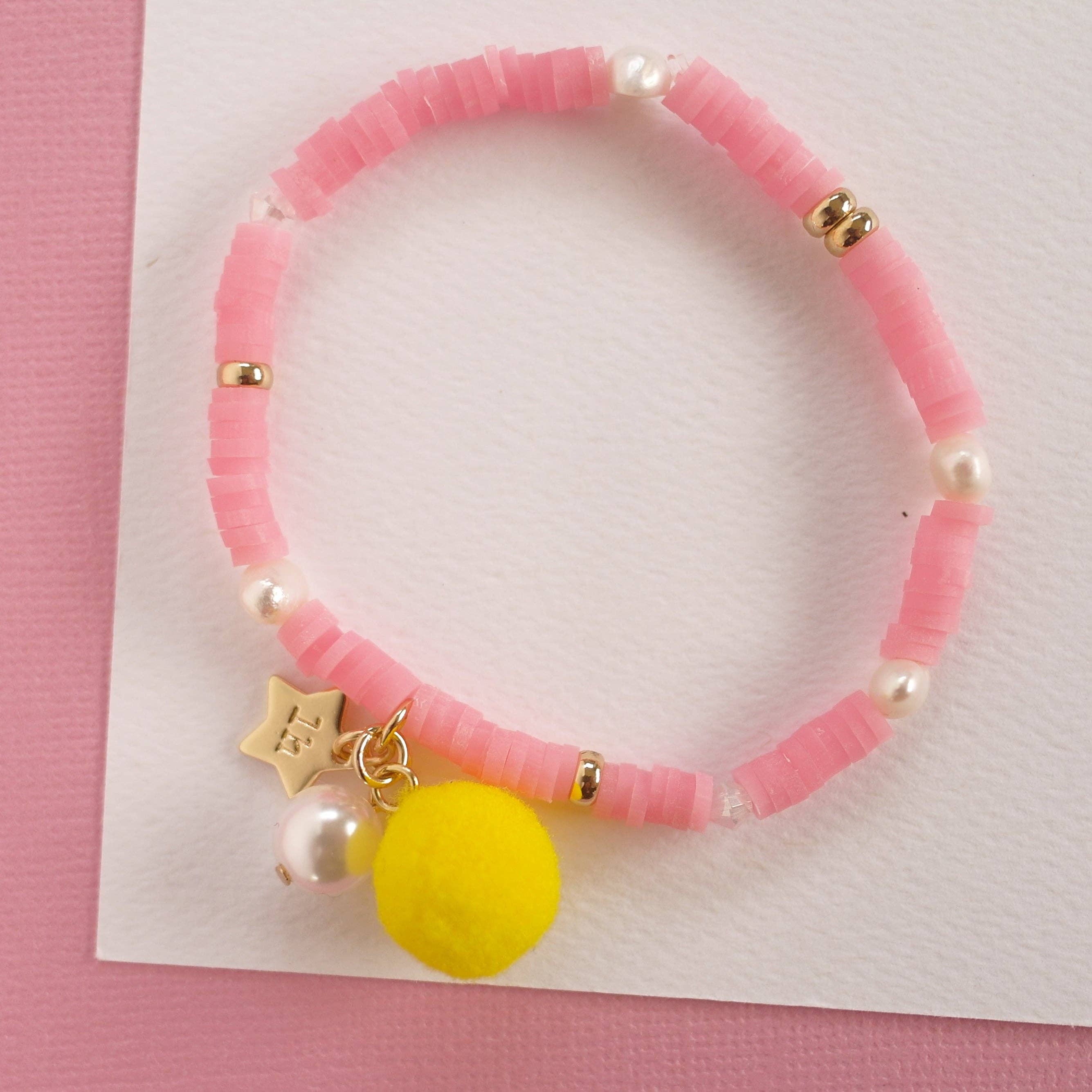 Lauren Hinkley | Pink Bracelet with Pom Pom and Pearl