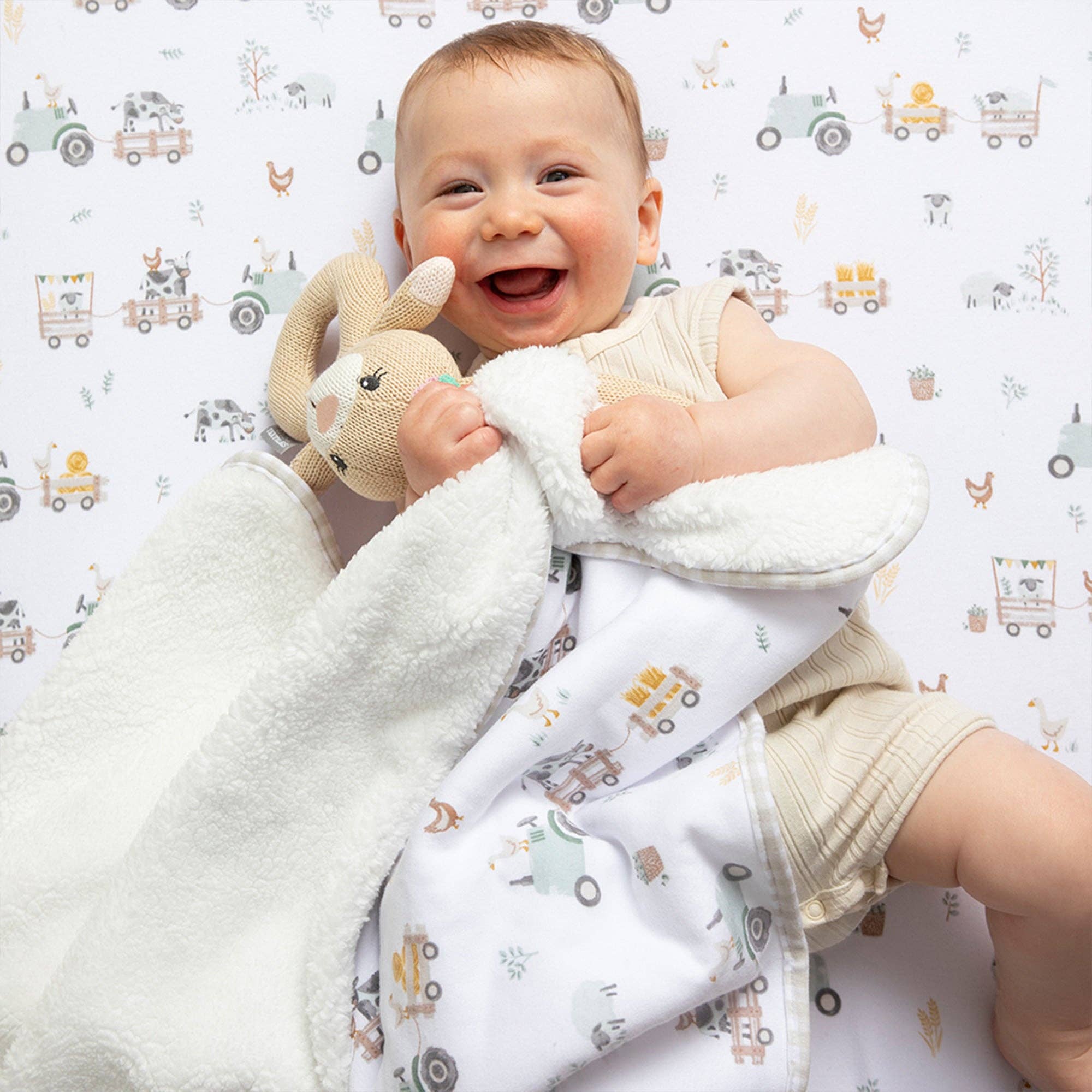 Living Textiles | Jersey Sherpa Blanket | Tractor Ride