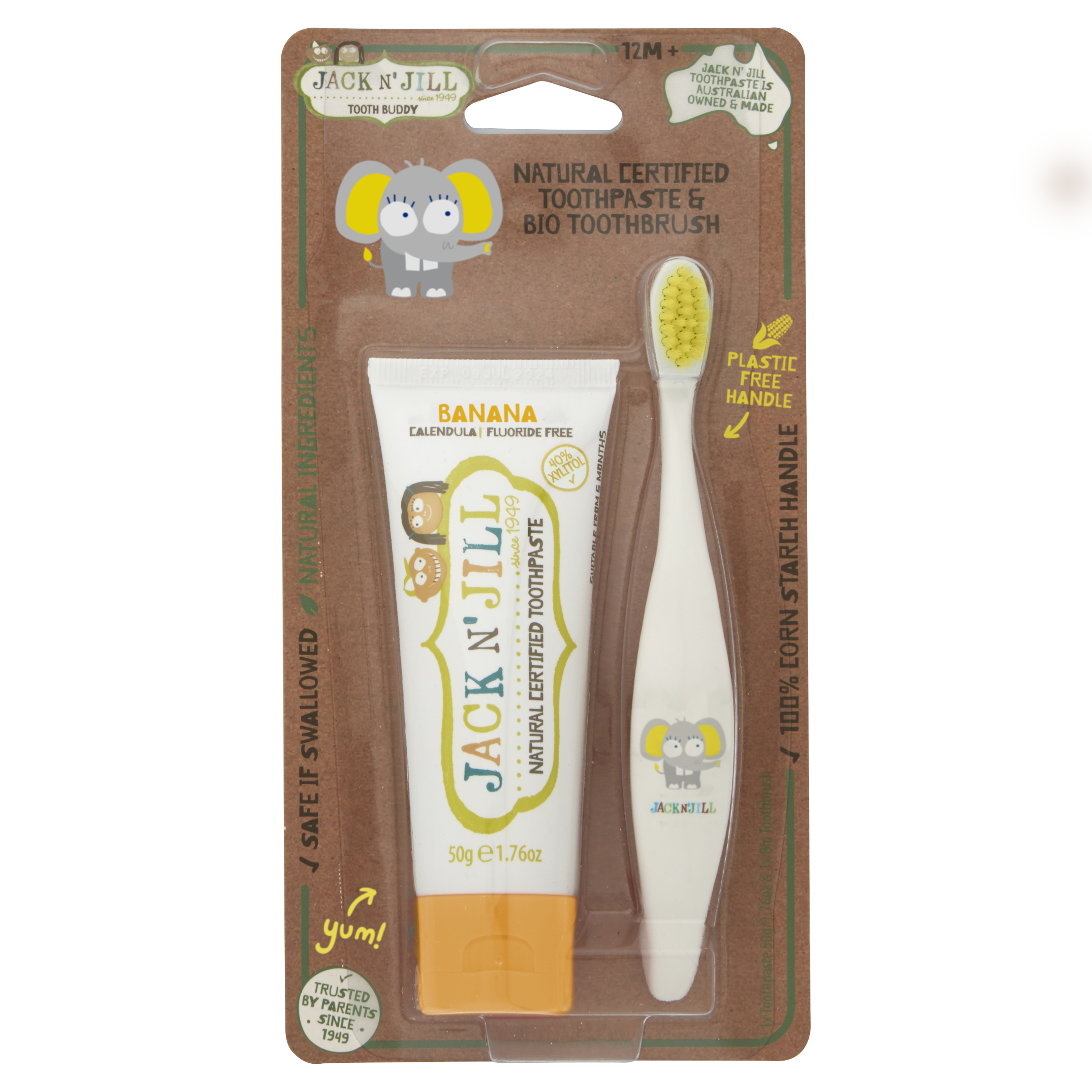 Jack N' Jill | Tooth Buddy Pack Natural Toothpaste Banana + Kids Toothbrush