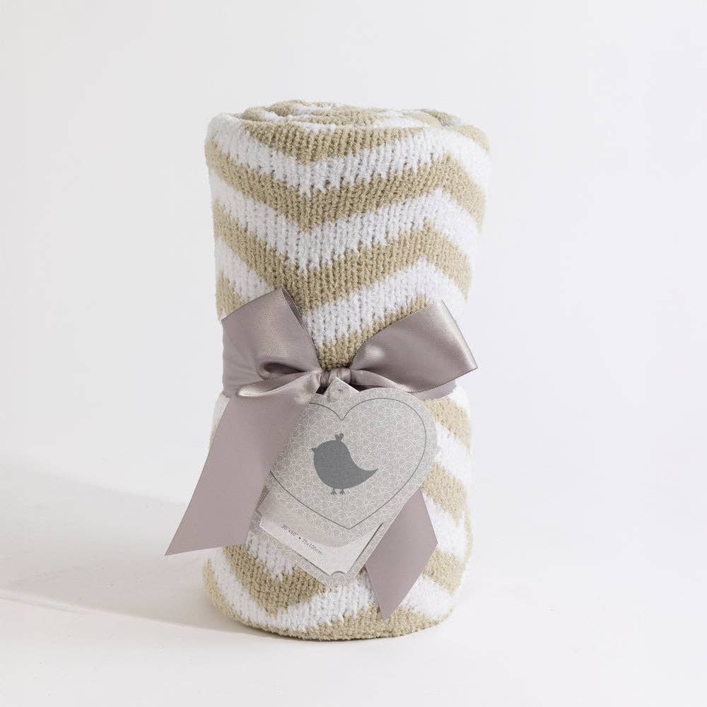 Living Textiles Chenille Blanket Chevron Taupe