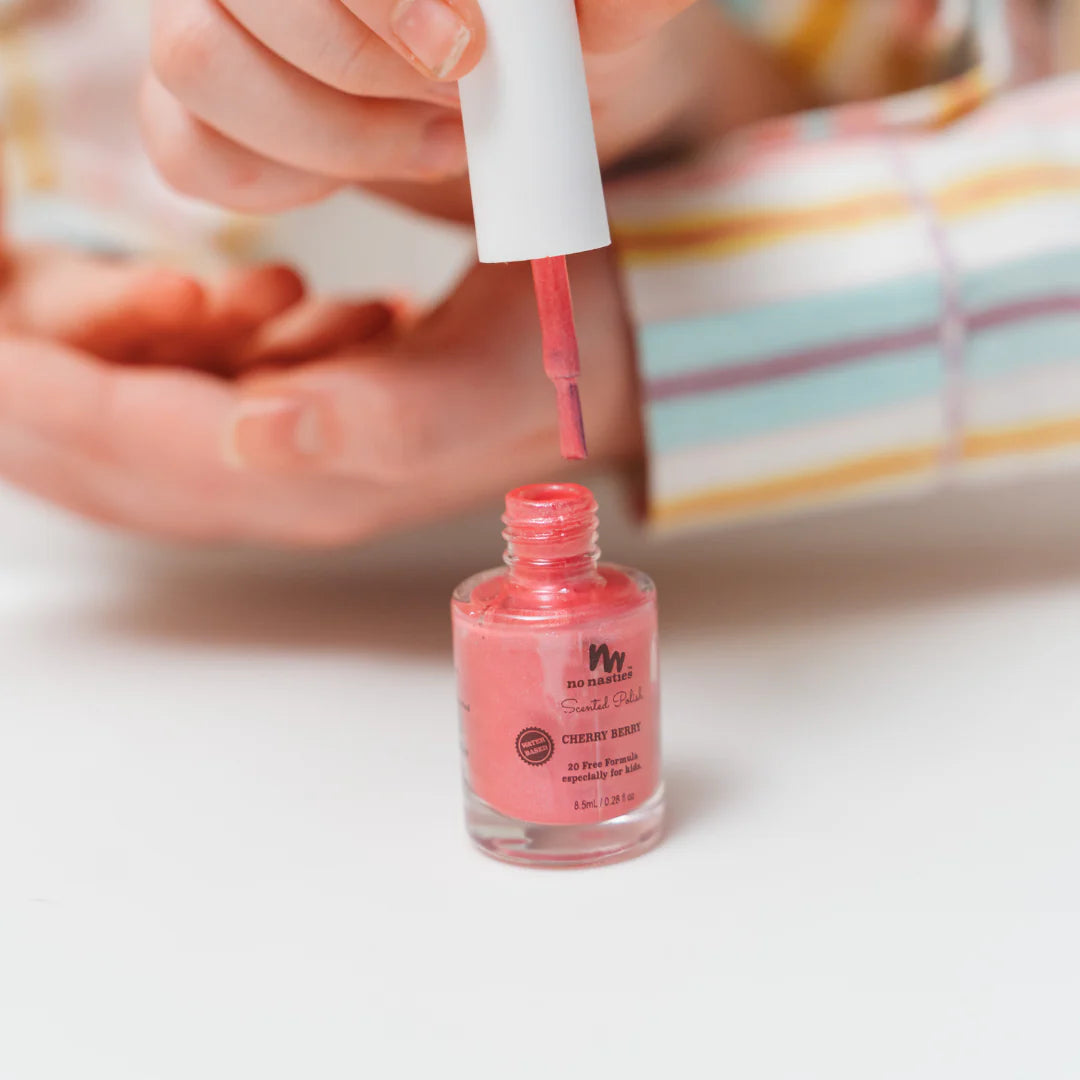 No Nasties Kids | Water Based Scented Scratch Off Kids Nail Polish: Cherry Berry - Bright Pink
