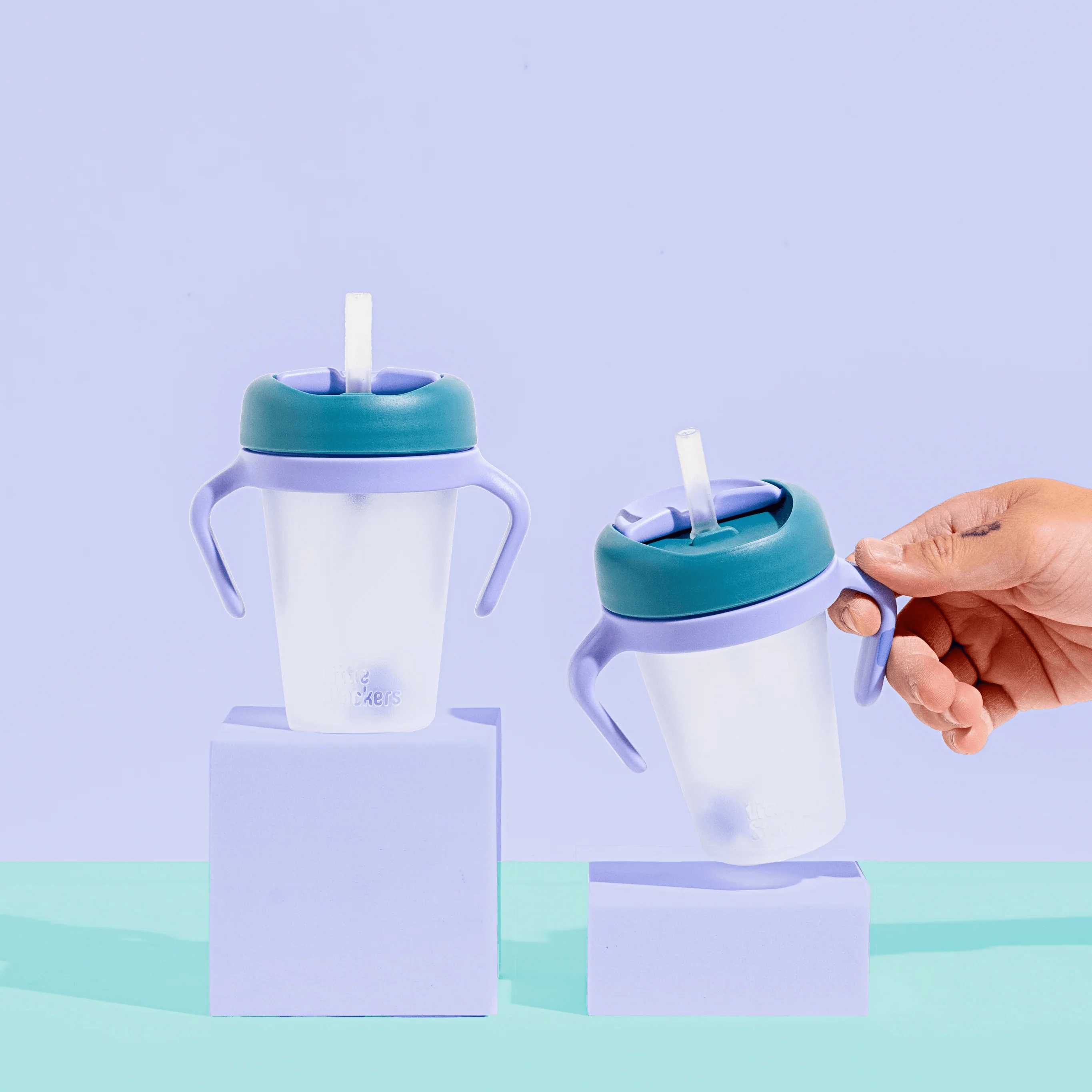 Little Stackers | Weighted Straw Sippy Cup Two Pack: Pink Aqua