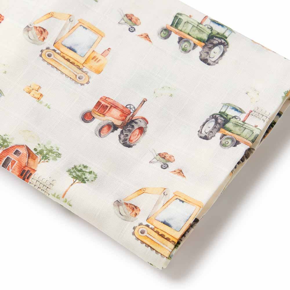 Snuggle Hunny | Organic Muslin Wrap | Diggers & Tractors