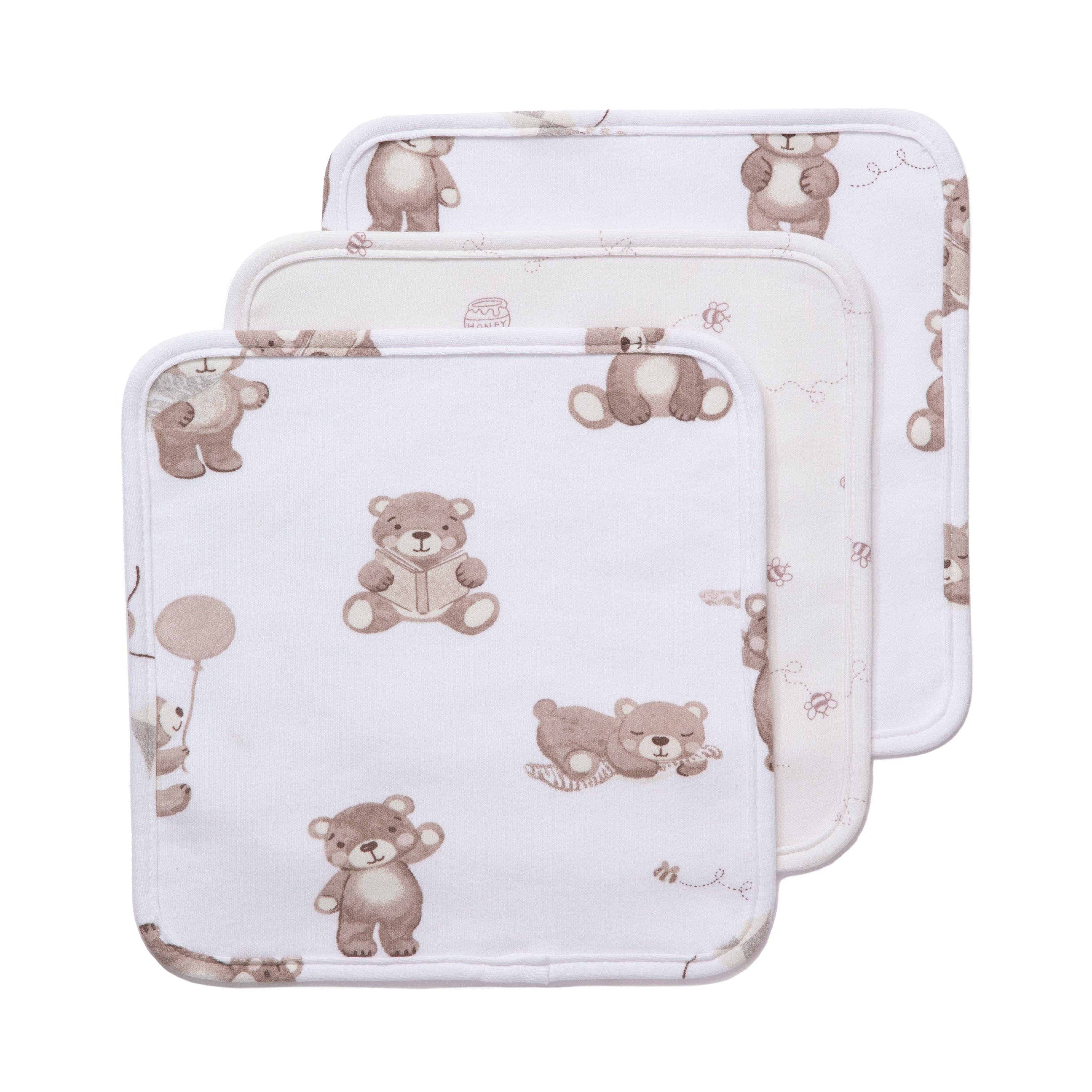 Living Textiles - 3 Pack Washcloths - Cuddly Bear